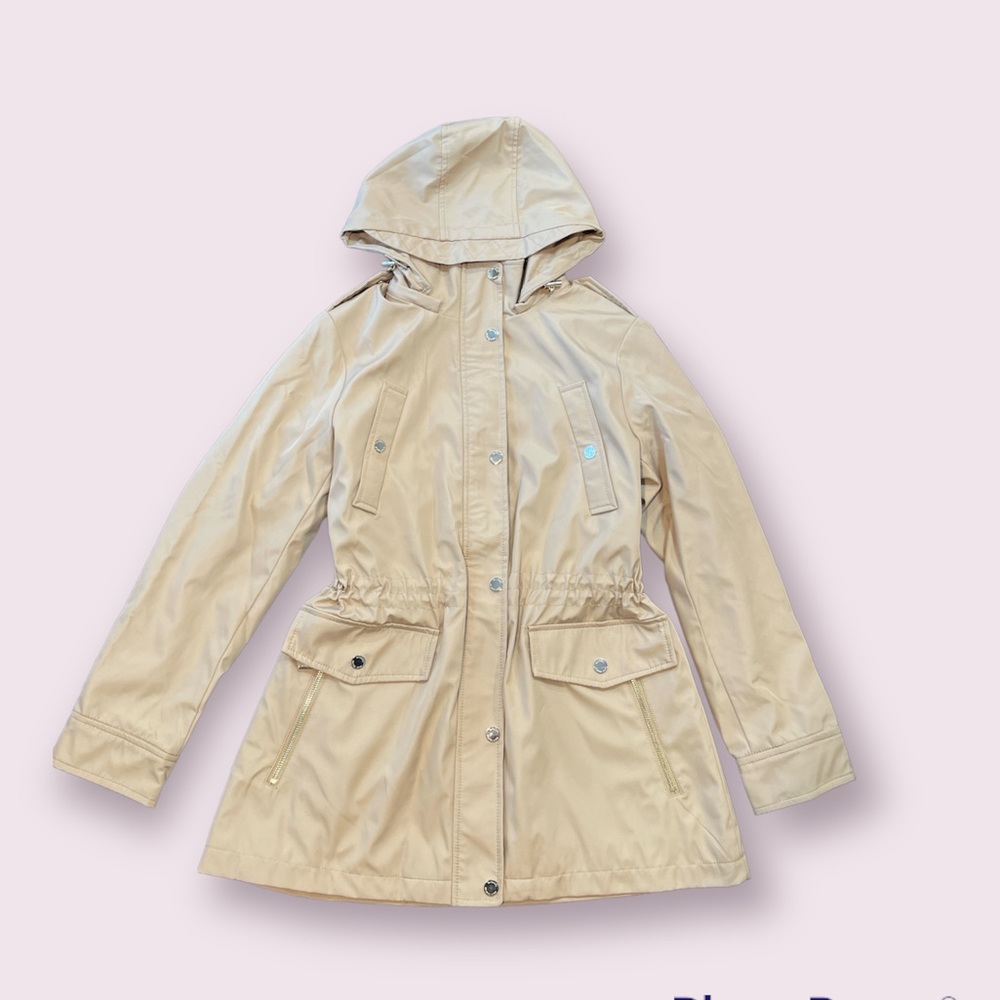 Water-Resistant Hooded Jacket beige color size large